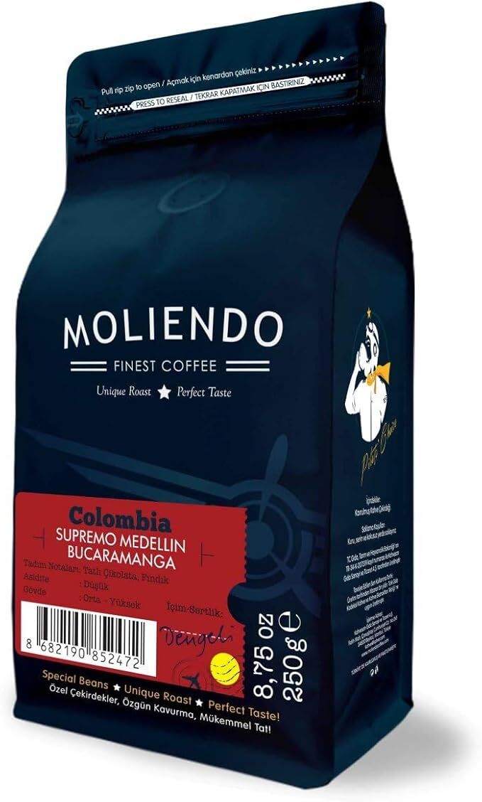 Moliendo Finest Coffee Colombia Medellin Supremo Yöresel Kahve 250GR