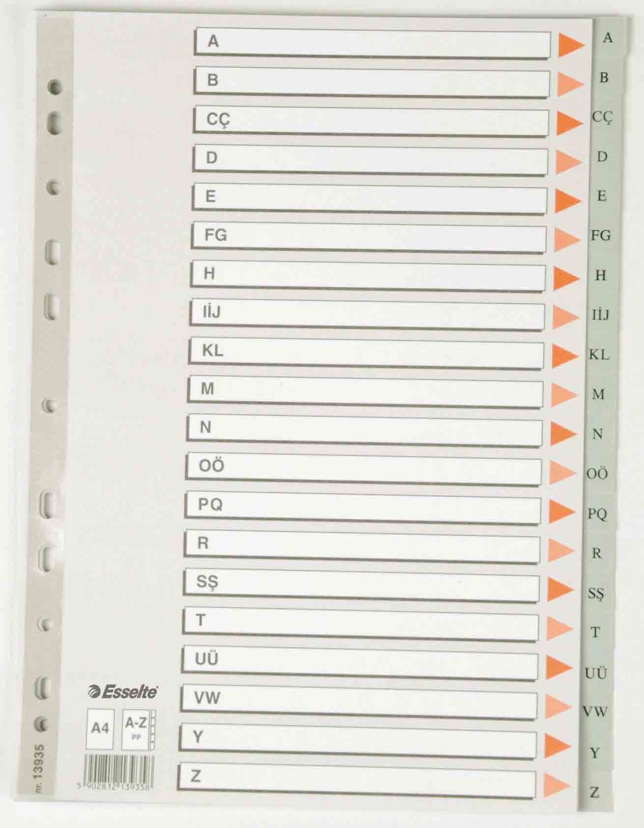 ESSELTE 13935 SEPERATÖR A4 A-Z ALFABETİK GRİ
