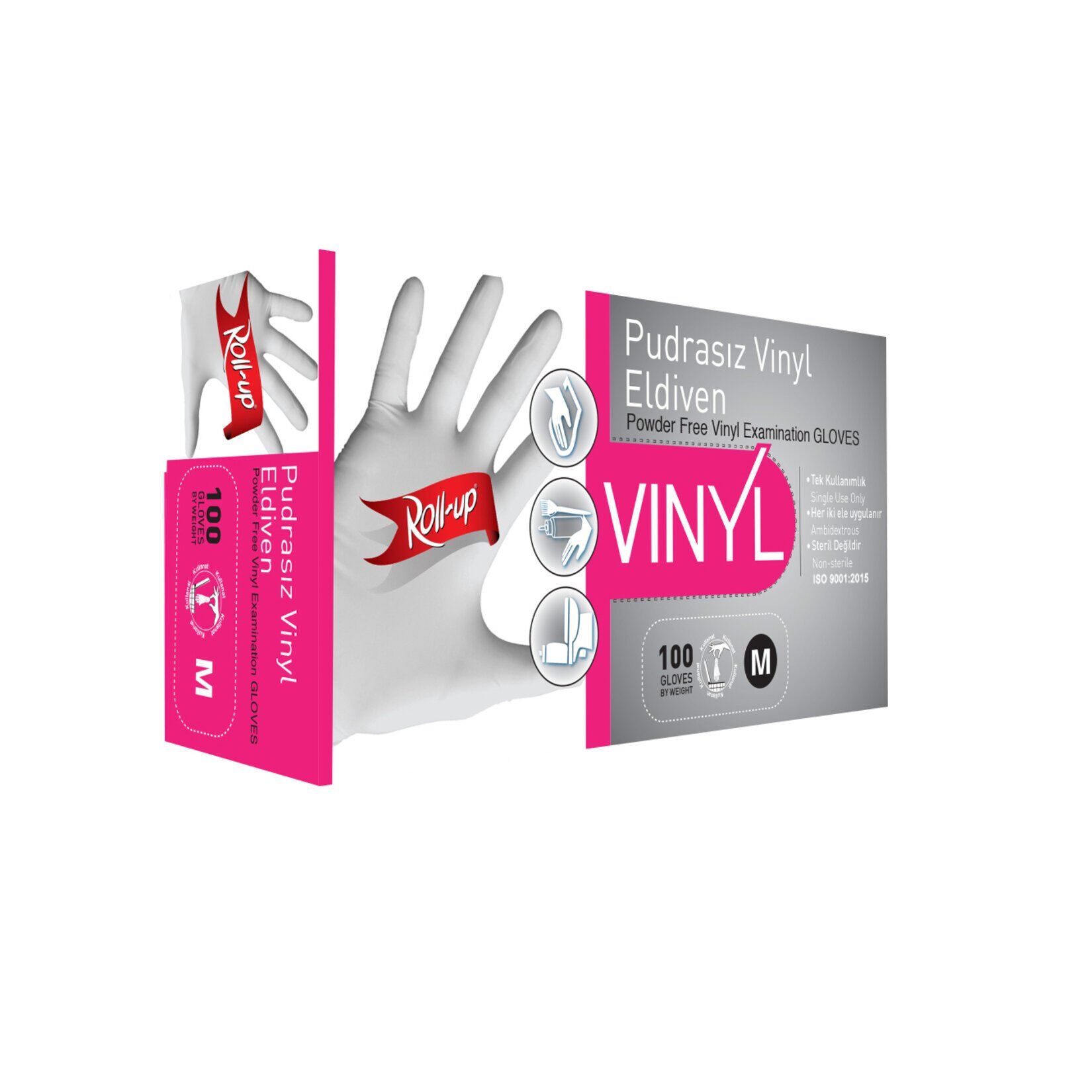 Roll-up Pudrasız Vinil Eldiven 100'Lu