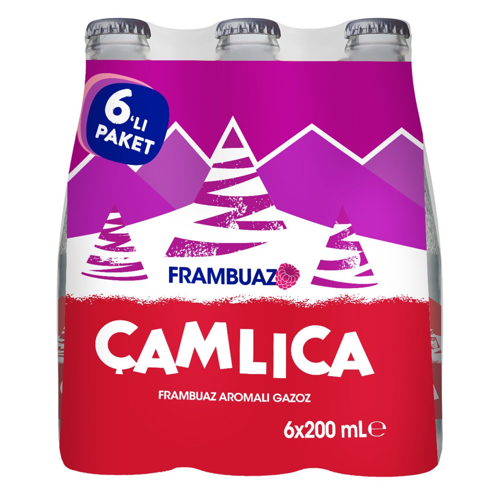 Çamlıca Frambuaz Aromalı Gazoz Cam Şişe 6x200 Ml