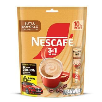 Nescafé 3'ü 1 Arada Sütlü Köpüklü Paket 10 x 17.4 G